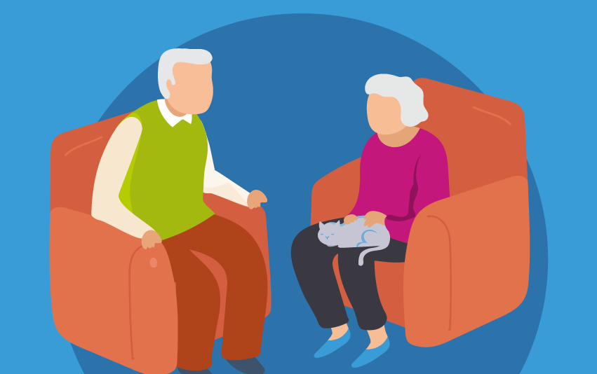 Illustration of an older couple sat in chairs