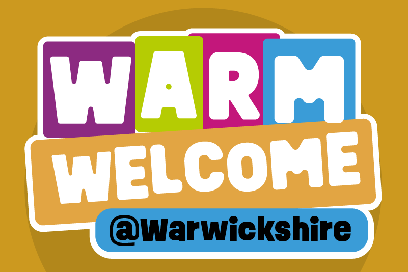Warm Welcome Warwickshire in colourful font
